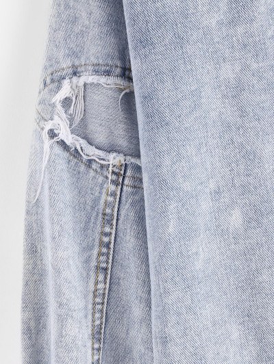 Distressed Frayed Button Up Denim Jacket