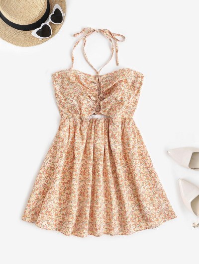 Ditsy Floral Lace Up Smocked Back Sundress