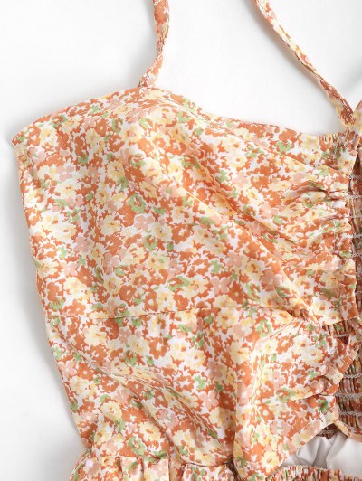 Ditsy Floral Lace Up Smocked Back Sundress