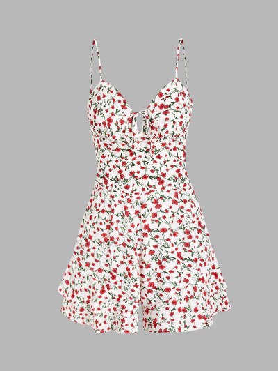 Ditsy Print Backless Flounce Wide Leg Romper