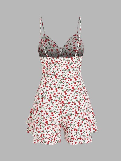 Ditsy Print Backless Flounce Wide Leg Romper