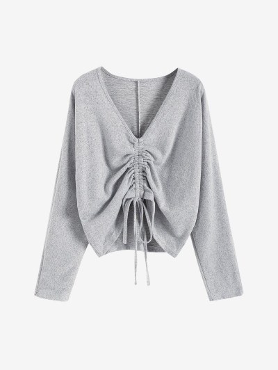 Dolman Sleeve Heathered Cinched Front Top