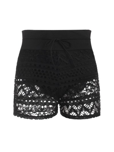 Drawstring Crochet Insert Slit Swim Bottom