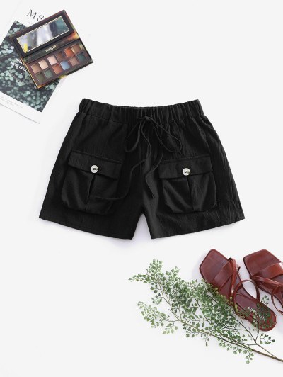 Drawstring High Waisted Cargo Shorts