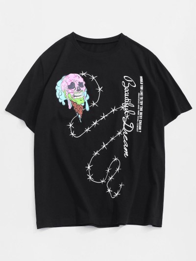Drip Skull Ice Cream Letter Print Short Sleeve T-shirt