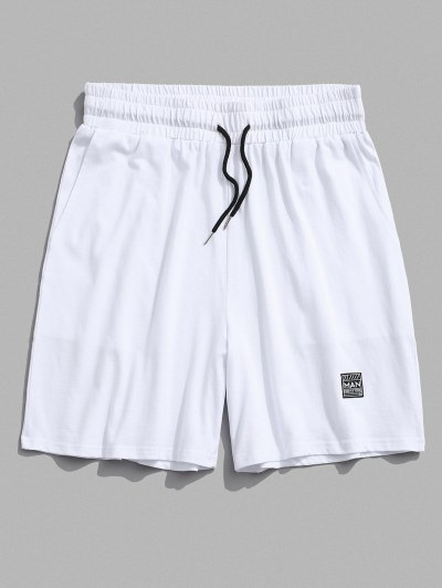 Elastic Waist Patched Drawstring Sweat Shorts