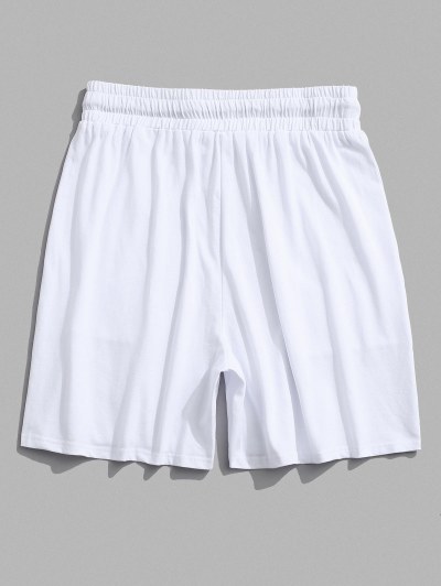 Elastic Waist Patched Drawstring Sweat Shorts