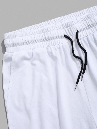 Elastic Waist Patched Drawstring Sweat Shorts