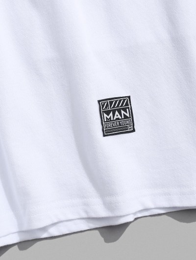 Elastic Waist Patched Drawstring Sweat Shorts