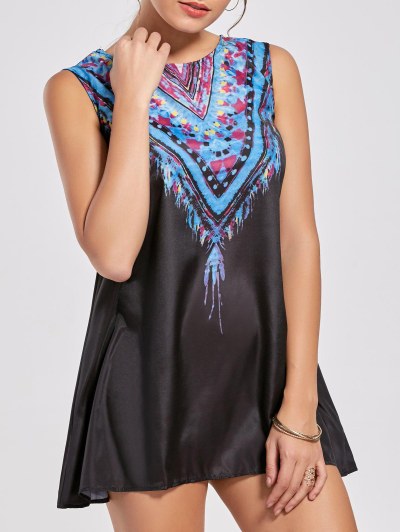 Ethnic Style Scoop Neck Sleeveless Printed Women's Dress