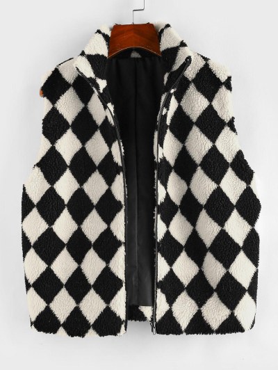 Faux Fur Argyle Pattern Waistcoat