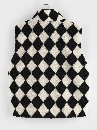 Faux Fur Argyle Pattern Waistcoat