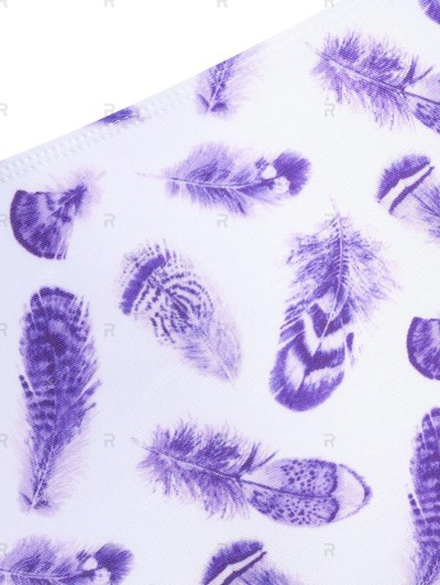 Feather Print Twisted High Waisted Tankini Swimwear