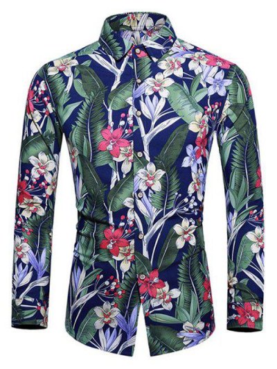 Floral Leaf Print Long-sleeved Shirt