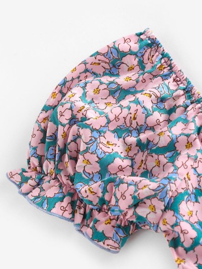 Floral Puff Sleeve Smocked Milkmaid Blouse