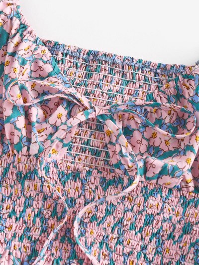 Floral Puff Sleeve Smocked Milkmaid Blouse