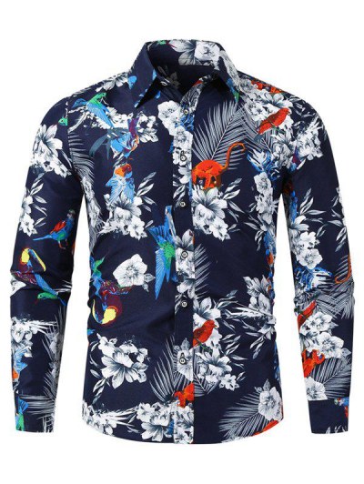 Flower Animal Print Long Sleeve Casual Shirt