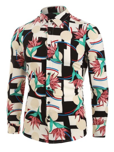 Flower Geometric Print Button Up Shirt