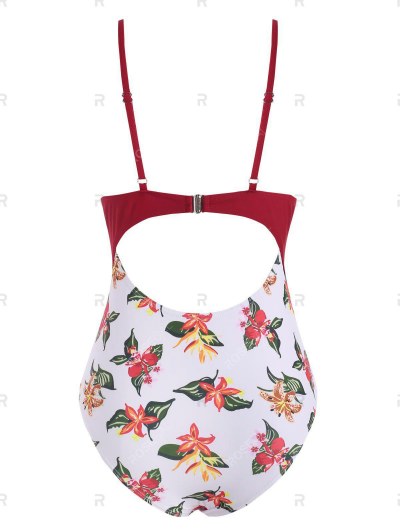 Flower Print Scalloped Backless One-piece Swimsuit