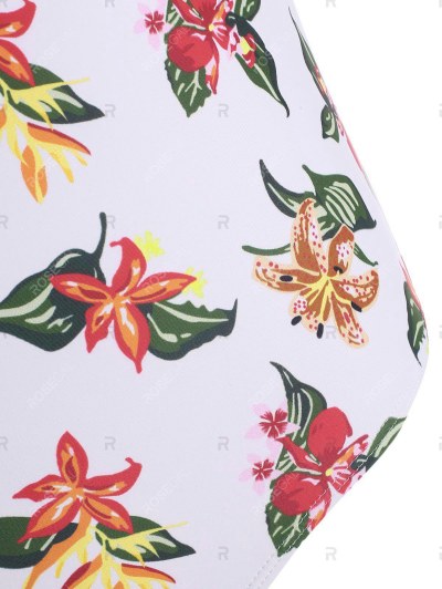 Flower Print Scalloped Backless One-piece Swimsuit