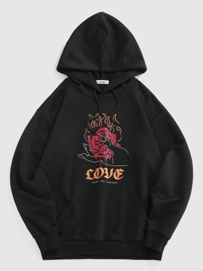 Flower Rose Flame Hand Print Graphic Hoodie