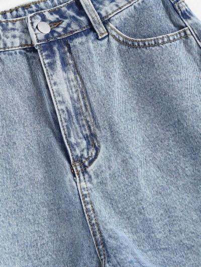 Frayed Hem Faded Long Denim Shorts