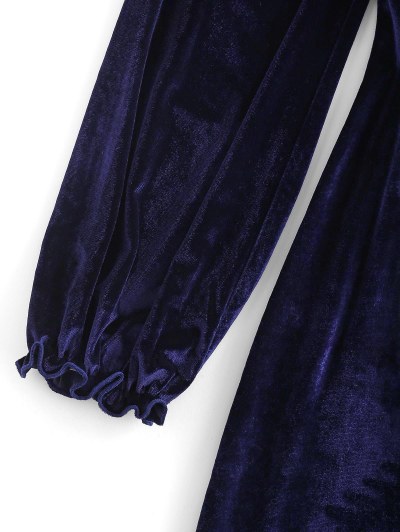 Frilled Velvet Ruched Long Sleeve Dress