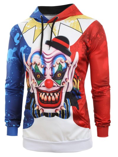 Halloween Demon Colorblock Painting Print Kangaroo Pocket Hoodie