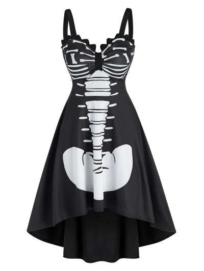 Halloween Skeleton Print High Low Sleeveless Dress