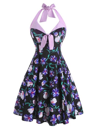 Halter Flower Print Tied Dress