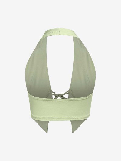 Halter Lace Up Plunge Front Crop Tank Top