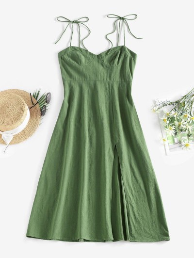 High Slit Tie Shoulder Midi Sundress