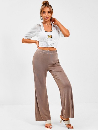 High Waisted Jersey Wide Leg Pants