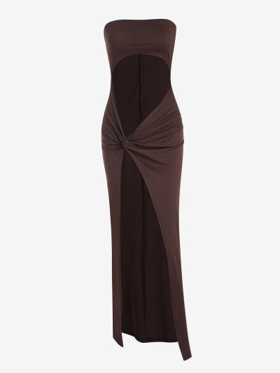 Hollow Out High Slit Tube Maxi Dress
