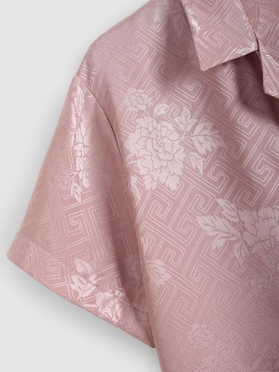 Jacquard Silky Lapel Shirt With Two Tone Corduroy Shorts Two Piece Set