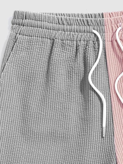 Jacquard Silky Lapel Shirt With Two Tone Corduroy Shorts Two Piece Set