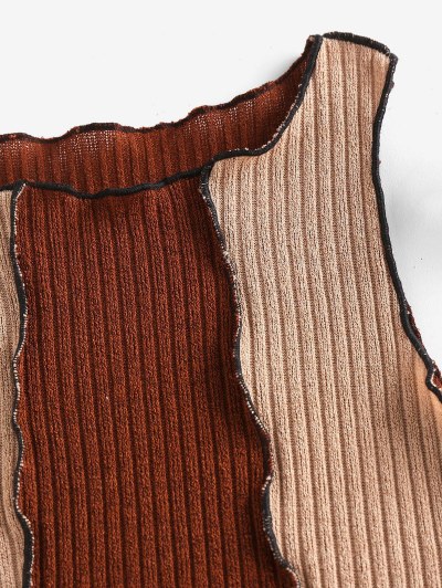 Knitted Colorblock Topstitching Tank Top