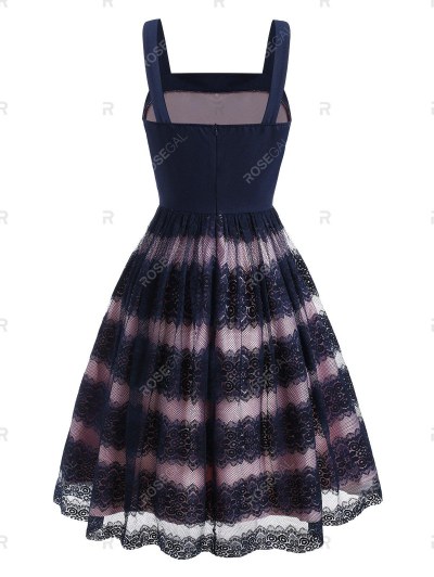 Lace Overlay Square Neck Sleeveless Dress