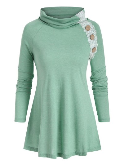 Lace Panel Mock Button Raglan Sleeve T-shirt