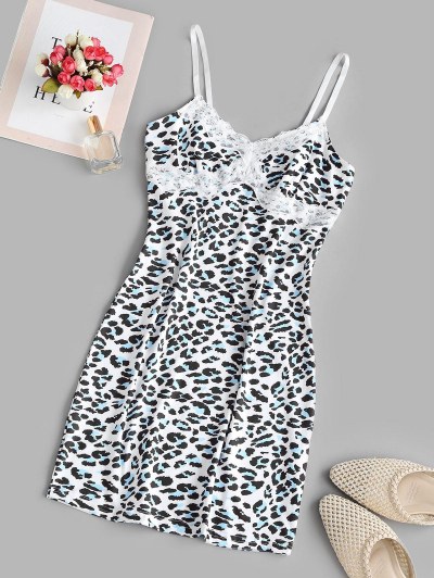 Lace Trim Leopard Cami Bodycon Dress