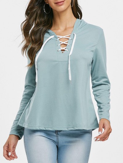 Lace Up Solid Color Hoodie