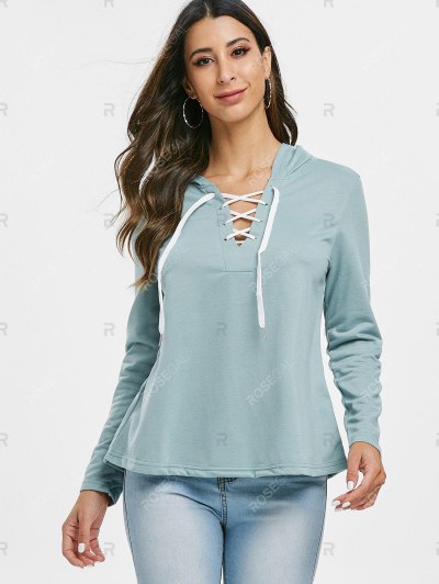 Lace Up Solid Color Hoodie