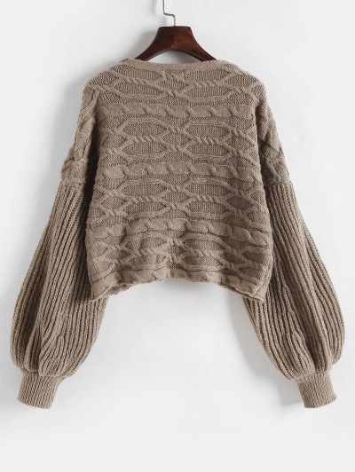 Lantern Sleeve Cable Knit Criss Cross Sweater