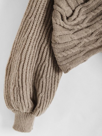Lantern Sleeve Cable Knit Criss Cross Sweater