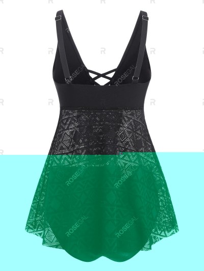 Lattice Tulip-front Lace Panel Tankini Swimwear