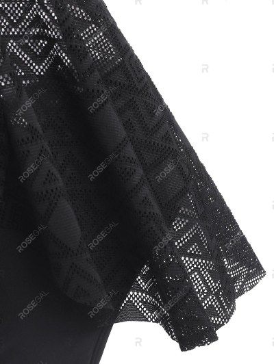 Lattice Tulip-front Lace Panel Tankini Swimwear