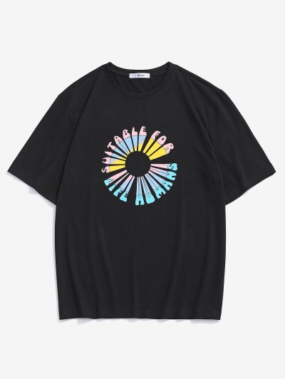 Letter Flower Print Short Sleeve T-shirt