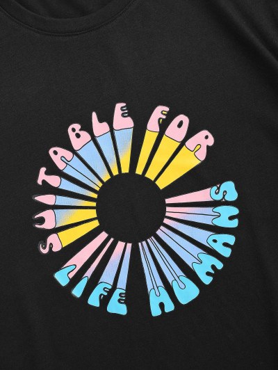 Letter Flower Print Short Sleeve T-shirt