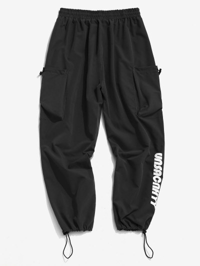 Letter Print Toggle Loose Techwear Pants