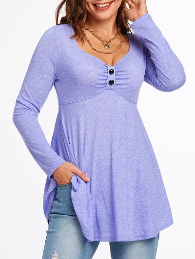 Long Sleeve Mock Button Heathered T-shirt